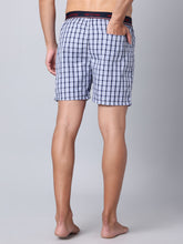 Men's Navy, 100% Cotton, Checks, Regular Fit,  Outer Elastic, Mid-Rise, Boxers